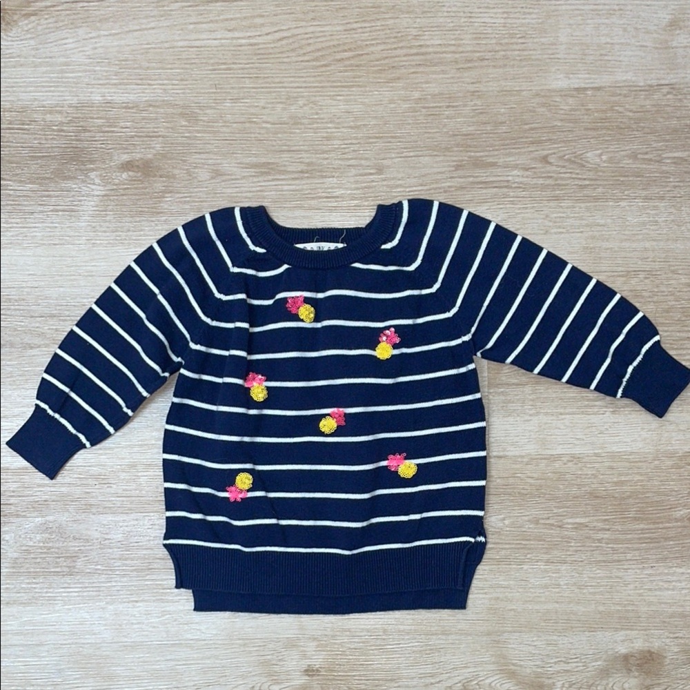 Pink Republic Navy White Striped Sweater with sequined pineapple motif